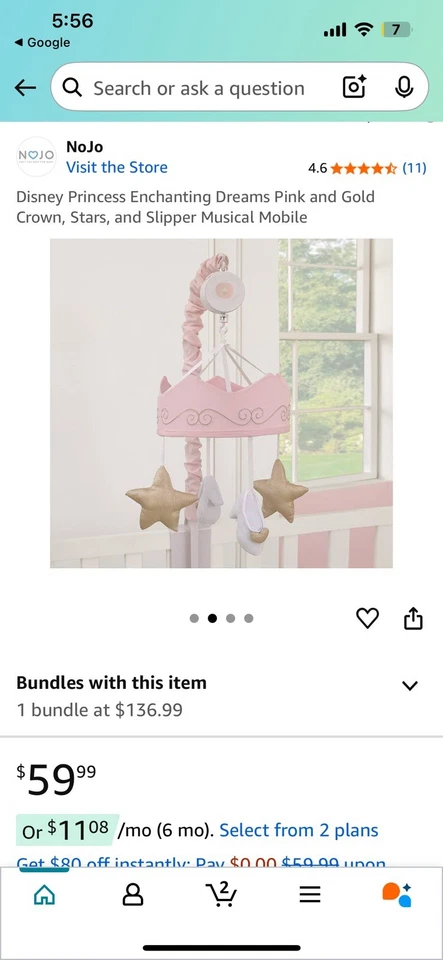 Розовый мобильный для детской кроватки со звездами и короной - Изображение 3 из 3