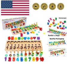 Montessori Educational Wooden Toys for Kids Toddler Number Puzzles Sorter Cou...