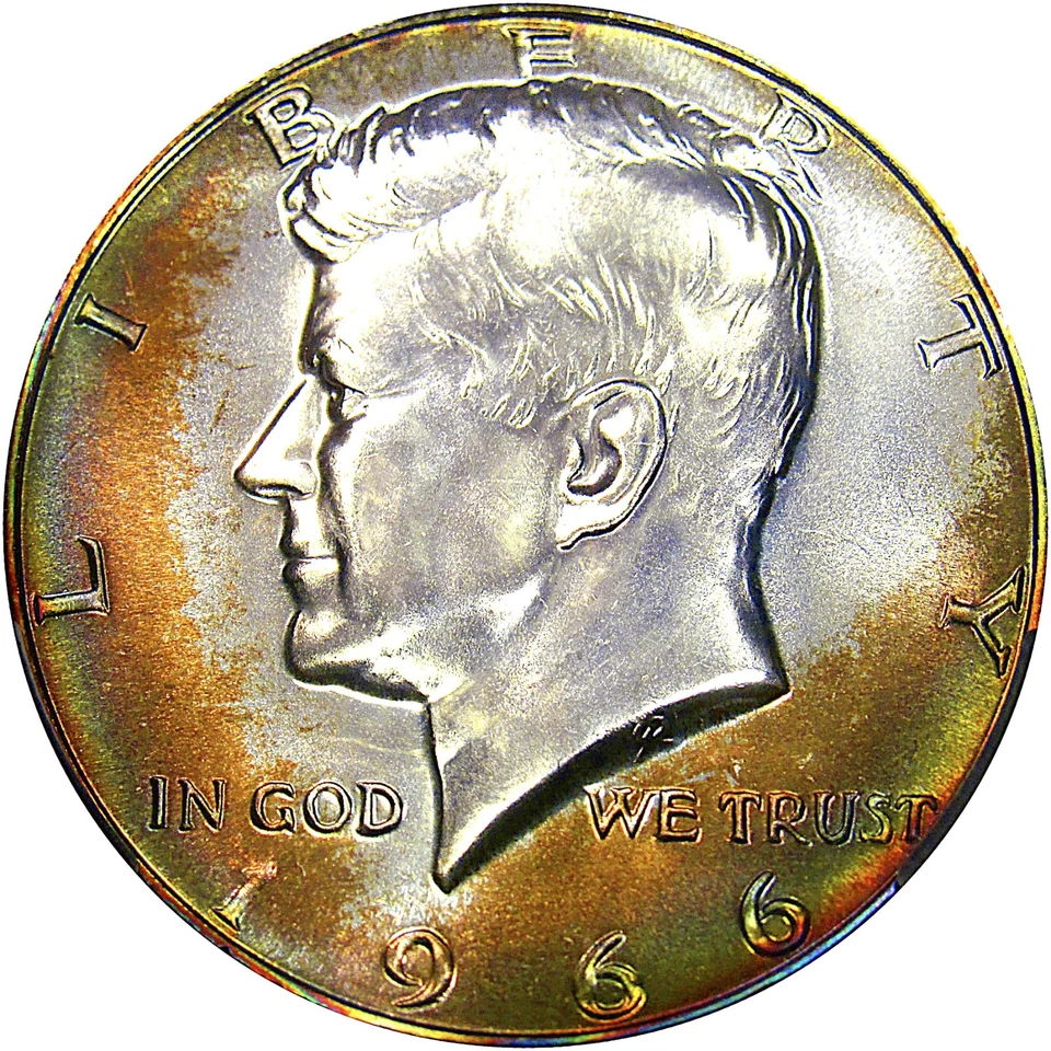 SMS 50C CAC MS66 1966 40 % plata Kennedy ~ ¡hermosas medias lunas arco iris! Foto 2 de 4