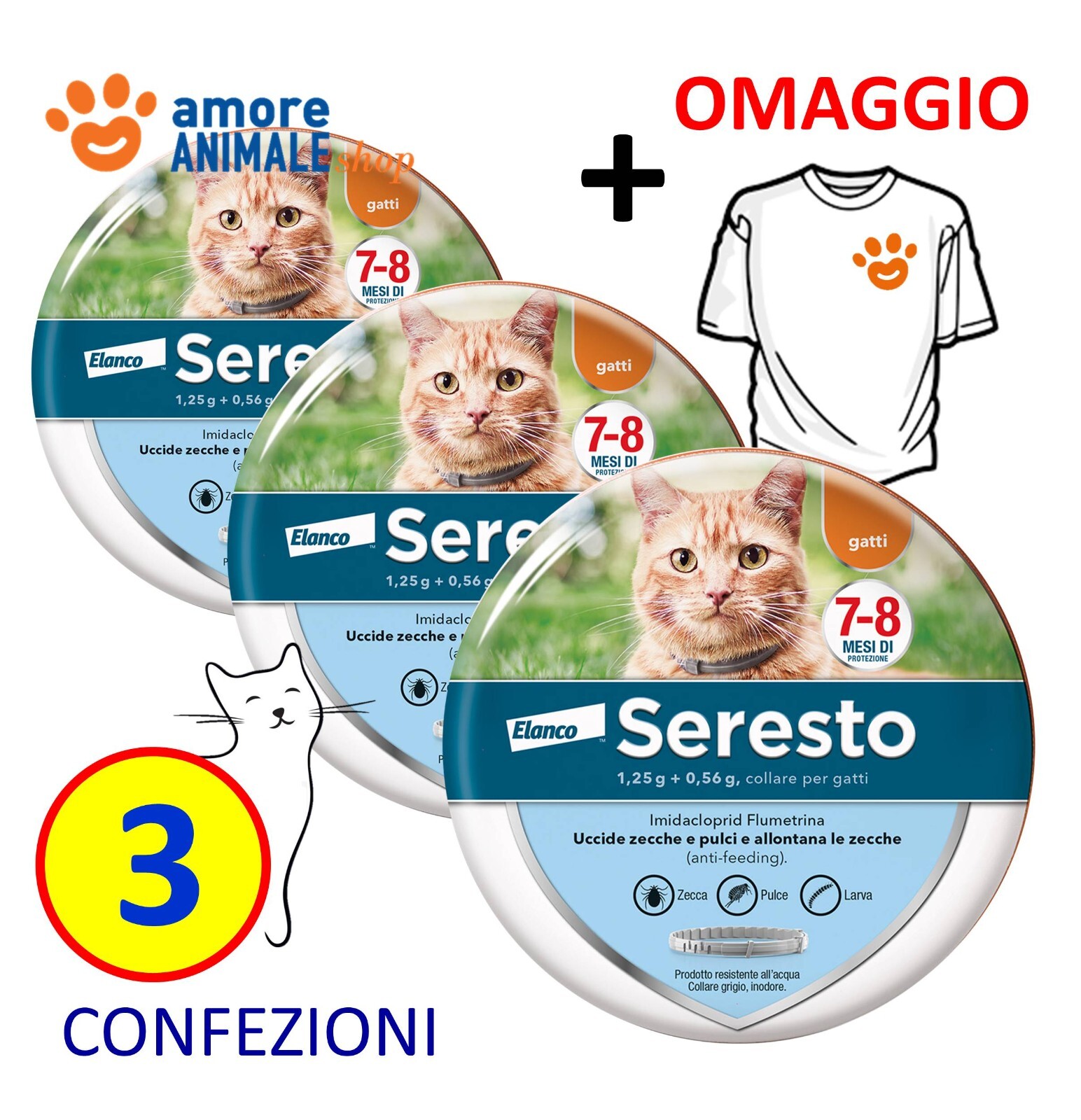 SERESTO Elanco → 1 / 2 / 3 / 4 / 5 - Collare per GATTI - Antiparassitario Gatto: 5 - Confezioni (+ OV)/A104349016 img