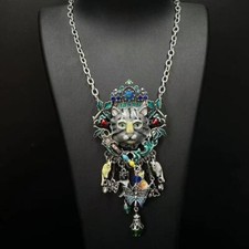 "Medieval Enamel Alice in Wonderland Cheshire Cat Earrings Necklace - Ideal Gift