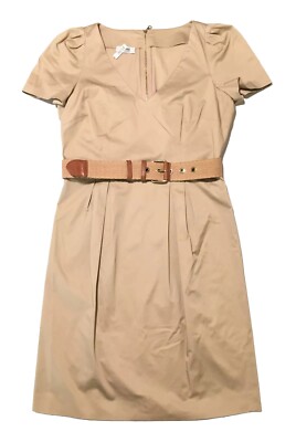 Moschino Cheap And Chic Khaki V-Neck Belt Women Dress Back-Zip Sz 10 Made Italy