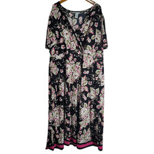 Catherines Faux Wrap Dress Womens 3X Black Floral Fairy Goth Cottagecore Boho