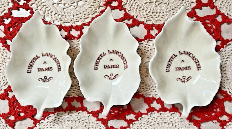 Limoges Leaf Trinket Dishes from “L'HOTEL LANCASTER" Paris,  Set Of 3, Pre-Owned