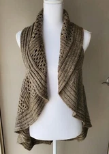 Bacci Long Open Duster Womens One Size Beige Open Knit Crochet Wool Blend Ladies