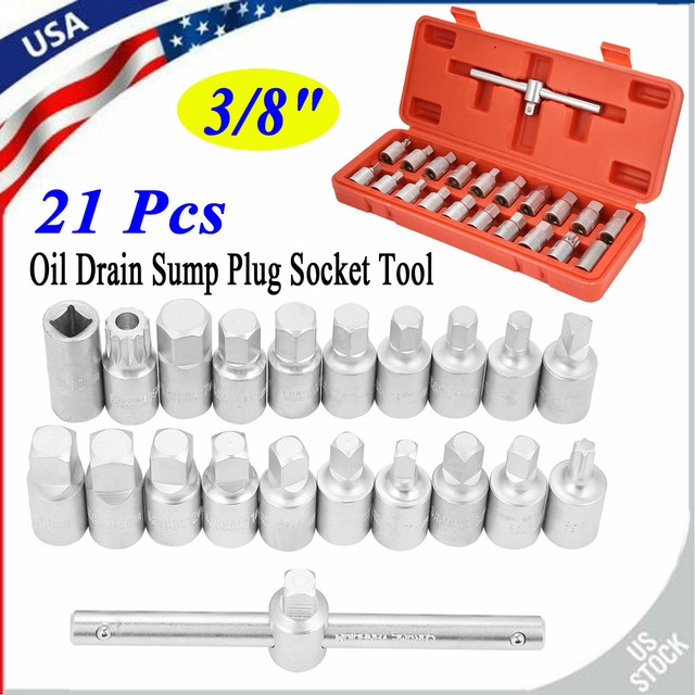 21 Pcs Oil Drain Sump Plug Socket Key Tool Set 3/8" V Steel Gearbox