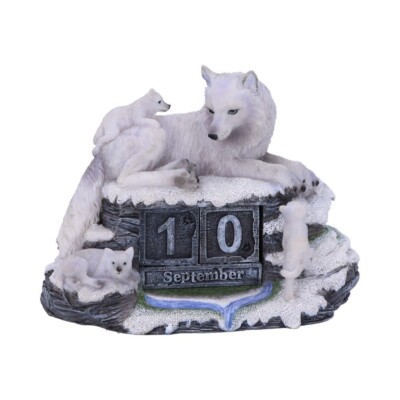 Mutteruhr weißer Wolf und Welpen Kalender 13 cm Wolf Tierliebhaber Geschenk