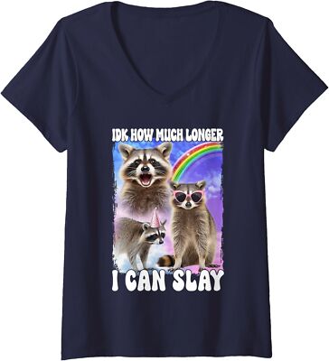 Idk How Much Longer I Can Slay Raccoon Funny Gift Ladies' V-Neck Tshirt