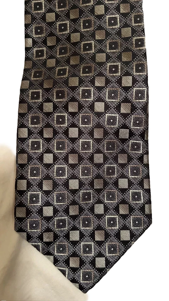 Joseph & Feiss Silk Xtra Long Foulard Framed Geometric Tie Black & Gray 64” x 4” - Image 3 of 4