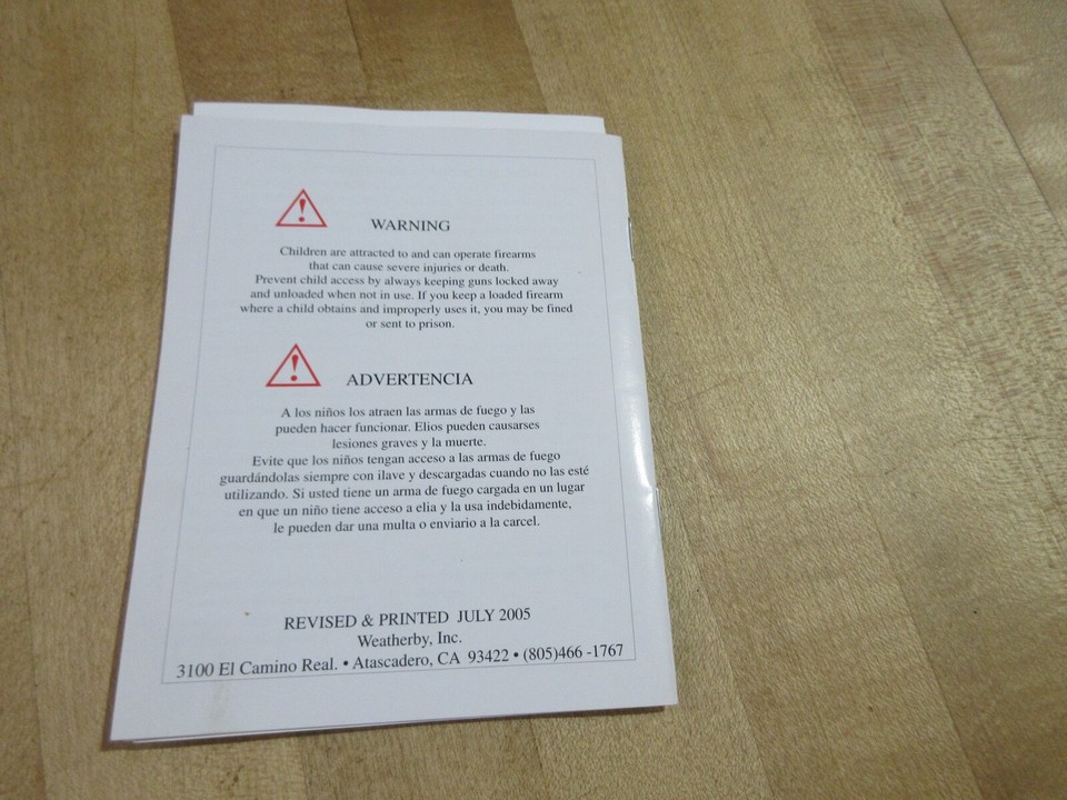 2005 Weatherby Vanguard Rifle Owners Manual. (w14) A eBay