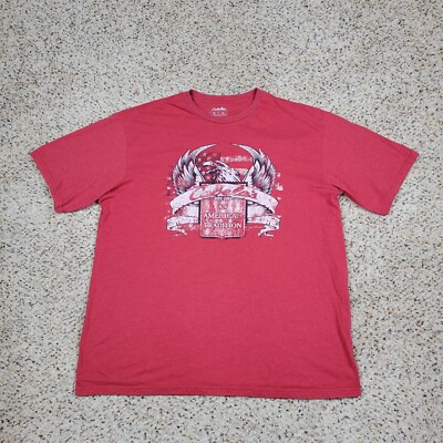 Cabelas Shirt Men Extra Large Red Short Sleeve Tee Eagle Spell Out Outdoors Hunt