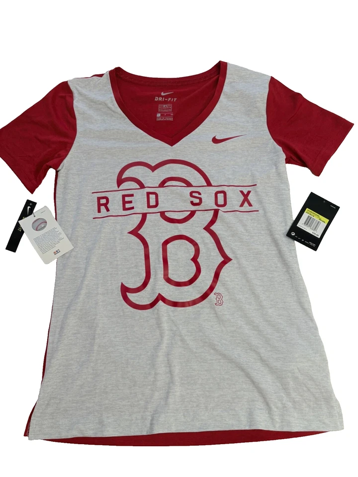 BOSTON RED SOX NIKE DRI-FIT  V-NECK T-SHIRT WOMEN'S SIZE SMALL SLIM FIT RED/GREY - Image 3 of 4