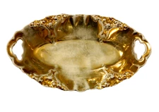 Antique Oval Porcelain Gold Gilt Crinkled Edge Handled Candy Dish Germany 15