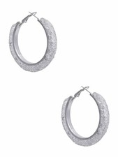 NEW GUESS SILVER TONE,MESH METAL+CRYSTALS ROUND HOOP EARRINGS