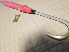Vintage NWT Umbrella Echo brand. Pink PVC. Midcentury Mod Metal Shaft NEW 