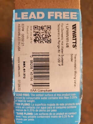 Watts LFMMVM1-US 1'' Union Solder Ends Thermostatic Mixing Valve Sweat Solder