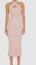 Nookie Women Pink Monroe Ruched Halter Midi Dress Size L