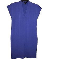 Halogen Pleat Detail V Neck Shift Blue Spectrum XXS