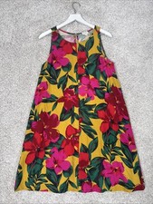 For Cynthia Linen Blend Hawaiian Dress Hibiscus Red Pink Mustard Size Small