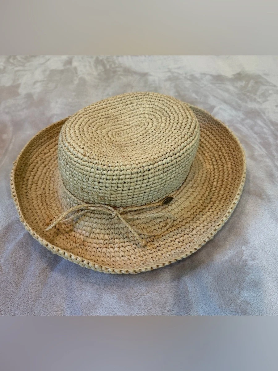 Scala Woven Raffia Hat in Natural Tan with tie. B Scala Fine Crochet Raffia Safari Hat with Leather Band  main image 2