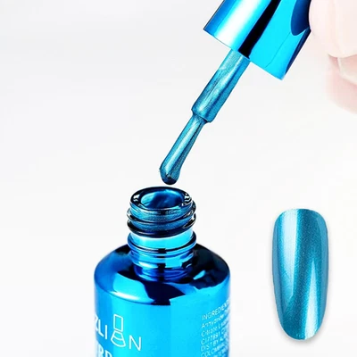 HAORQEE Blue Nail Polish Chrome Metal Nail Varnish, Mirror Quick Dry Metallic Effect No