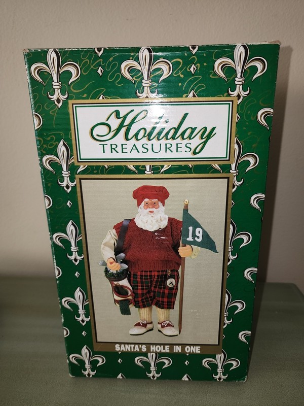 SANTA'S HOLE IN ONE Holiday Collectibles Fabric Mache Golfing Santa with Bag