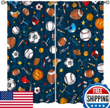 Kids Room Window Curtains: Basketball Soccer Baseball Sports Theme for Teens