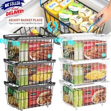 Metal Chest Deep Freezer Basket Stackable Pantry Organizer Bins Black 3 Pack UK