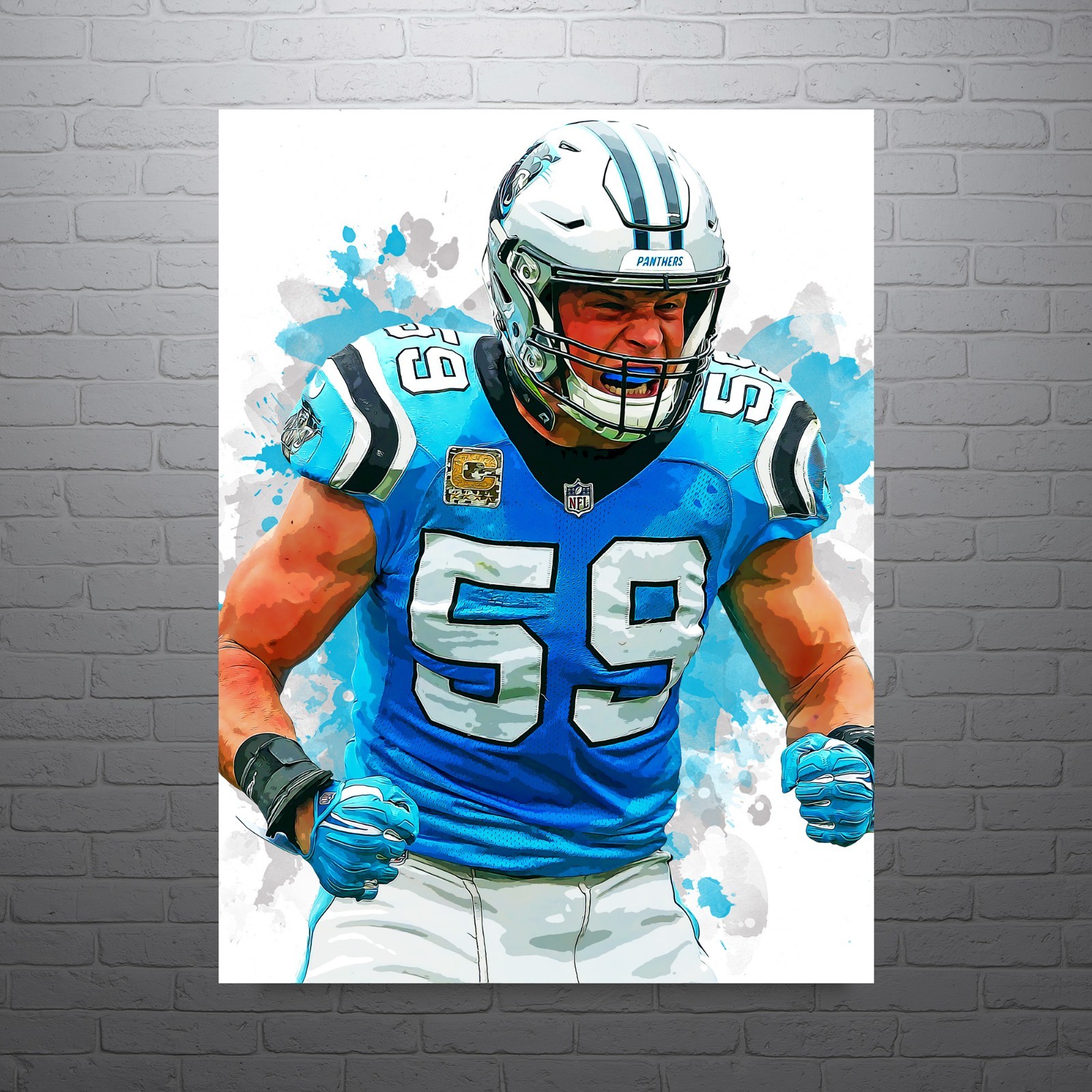 Luke Kuechly Carolina Panthers Touchdown Wall Art Football Poster Man Cave Decor