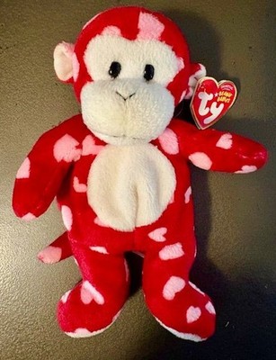 Ty Beanie Baby ''BLISS'' - Red Monkey Pink Hearts