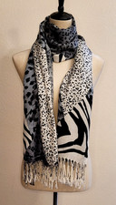 Animal Print, Cheetah, Zebra Black, White, Gray, Wrap, Pashmina, Scarf, Shawl