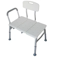 330Lb Capacity Adjustable Gray Bath & Shower Transfer Bench w/Back and Side Arm