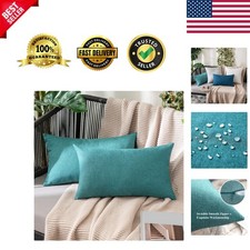 Pack of 2 Decorative Outdoor Solid Waterproof Throw Pillow Covers Faux Linen ...