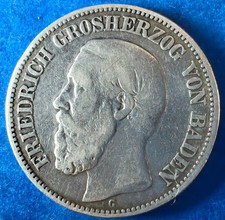 Münze Silber Baden Friederich Grosherzog von Baden, zwei Mark, 1877 G