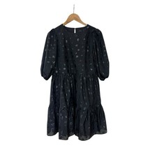 Ann Taylor Party Tiered Dress Black Metallic Polka Dot XS