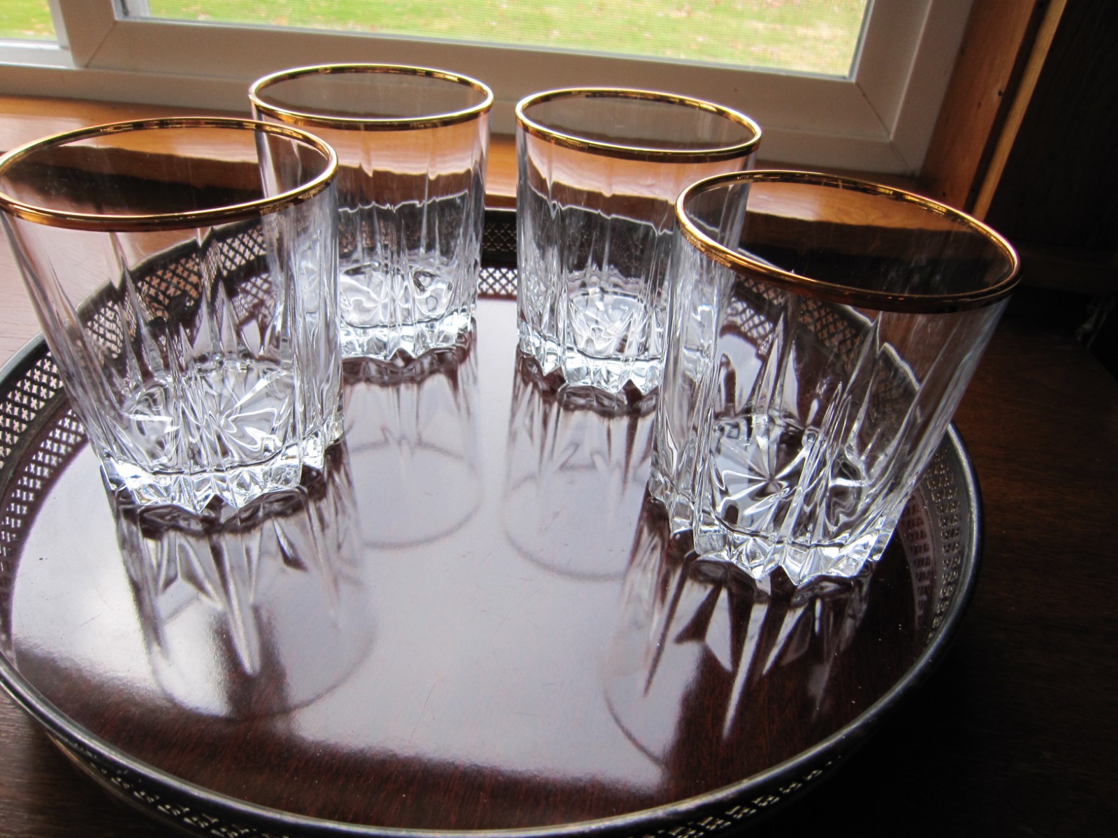 Vintage Double Old Fashion Glasses Gold Rimmed Whiskey Circleware Set Of 4