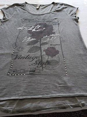 Multiblu- T-Shirt-Kurzarm- Grau-Glitzer-Größe S-Neu