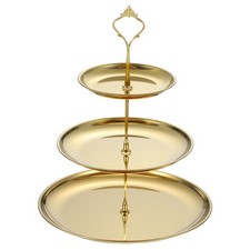 1 Set 3-Tier Cupcake Stand Holder Stainless Steel Serving Tray Gold