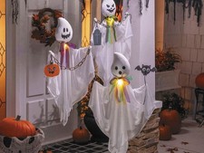 Hanging White Ghosts Halloween Decoration Set of 3 27" Floating Spirit Prop New