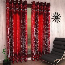 New 2 Piece Tree Panel Eyelet Door Window Curtains Set 46" X 84" - 7 Feet - Red