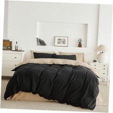 Beige Black Duvet Cover 100 Washed Cotton 3 Queen Double Color Black Khaki
