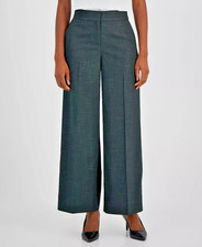 Tahari ASL Women's Trendy Mid-Rise Wide-Leg Pants Formal Chic Dark Green Size 10
