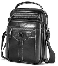Leather Crossbody Bags for Men Casual Shoulder Bag Travel Messenger Bag Black