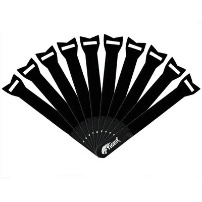 Tiger Wiederverwendbare Klett Kabelbinder - Schwarz (10er Pack)