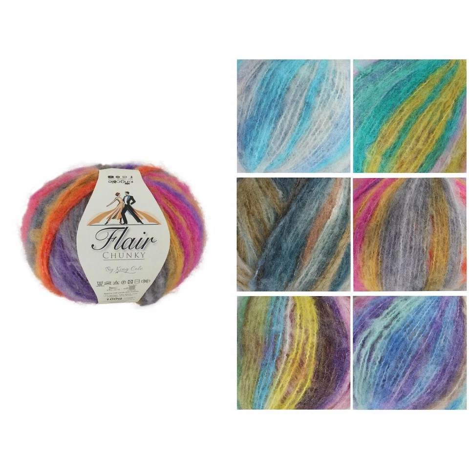 FLAIR CHUNKY Knitting Yarn by King Cole * Six Colours * Mohair, Wool, Acrylic...