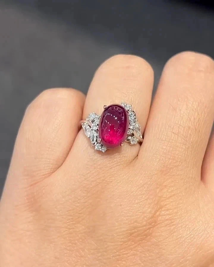 5.89Ct Oval Cut Natural Red Tourmaline Diamond Wedding Ring 14K White Gold 6 7 8 - Image 4 of 4