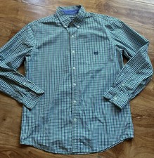 Chaps Check Easy Care Button-Down Shirt Green Blue Long Sleeve Men's M