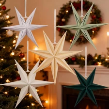 Sage Green Star Lanterns Paper Stars Hanging Paper Lamp Shade for Xmas Home N...