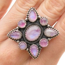 925 Sterling Silver Vintage Real Pink Moonstone Adjustable Ring Size 8.75