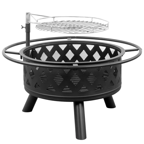 High Quality 30in Metal Fire Pit with Cooking Grates Outdoor Black US - Picture 6 of 21